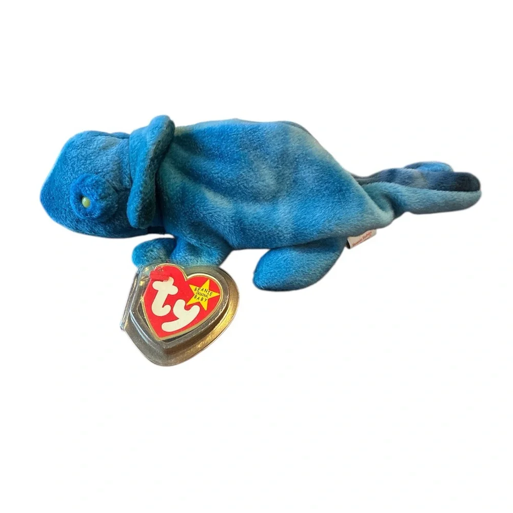 Ty Vibrant Blue Rainbow Chameleon Plush Beanie Baby Toy 1997